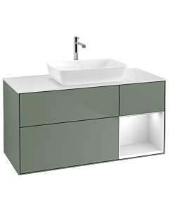 Villeroy und Boch Finion Villeroy und Boch G831MTGM 120cm, plaque de finition blanc mat, Emotion, étagères laqué blanc mat, Olive Matt Lacquer