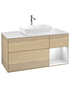 Villeroy und Boch Finion Waschtischunterschrank G831MTPC 120cm, Abdeckplatte white matt, Emotion, Regale White matt lacquer, Oak Veneer