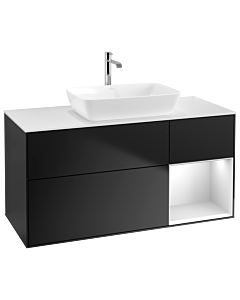 Villeroy und Boch Finion Villeroy und Boch G831MTPD 120cm, plaque de finition blanc mat, Emotion, étagères laqué blanc mat, laqué noir mat