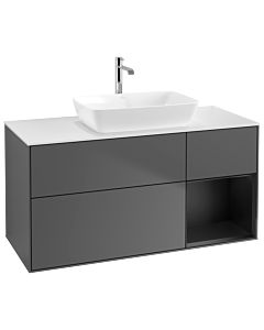 Villeroy und Boch Finion Waschtischunterschrank G831PDGK 120cm, Abdeckplatte white matt, Emotion, Regale Black matt lacquer, Anthracite matt