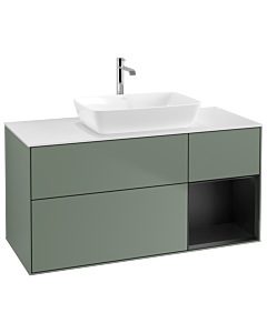 Villeroy und Boch Finion Villeroy und Boch G831PDGM 120cm, couvercle blanc mat, Emotion, étagères laqué noir mat, Olive Matt Lacquer