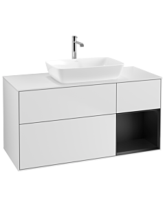 Villeroy und Boch Finion Villeroy und Boch G831PDMT 120cm, plaque de recouvrement blanc mat, Emotion, étagères laqué noir mat, laqué blanc mat