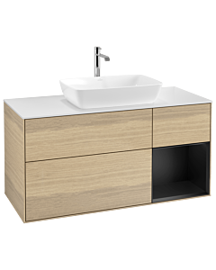 Villeroy und Boch Finion Villeroy und Boch G831PDPC 120cm, plaque de finition blanc mat, Emotion, étagères laqué noir mat, Oak Veneer