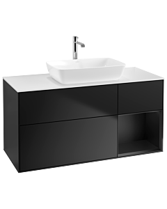 Villeroy und Boch Finion Waschtischunterschrank G831PDPD 120cm, Abdeckplatte white matt, Emotion, Regale Black matt lacquer, Black matt lacquer