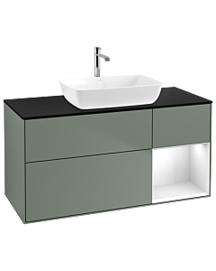 Villeroy und Boch Finion Villeroy und Boch Finion G832GFGM 120cm, cover plate black matt, Emotion, shelves Glossy white lacquer, Olive Matt Lacquer