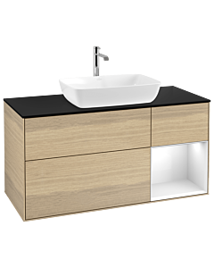 Villeroy und Boch Finion Waschtischunterschrank G832GFPC 120cm, Abdeckplatte black matt, Emotion, Regale Glossy white lacquer, Oak Veneer
