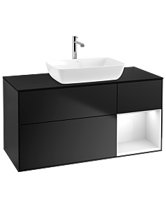 Villeroy und Boch Finion Waschtischunterschrank G832GFPD 120cm, Abdeckplatte black matt, Emotion, Regale Glossy white lacquer, Black matt lacquer