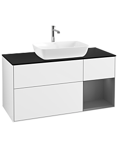 Villeroy und Boch Finion Waschtischunterschrank G832GKGF 120cm, Abdeckplatte black matt, Emotion, Regale Anthracite matt lacquer, Glossy white lacquer