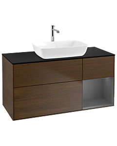 Villeroy und Boch Finion Villeroy und Boch G832GKGN 120cm, plaque de finition noir mat, Emotion, étagères Laque anthracite mate, placage noyer