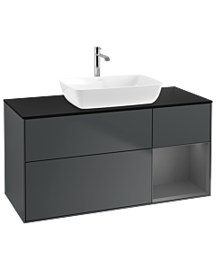 Villeroy und Boch Finion Villeroy und Boch G832GKHG 120cm, plaque de finition noir mat, Emotion, étagères laqué mat anthracite, Midnight Blue Matt Lacquer