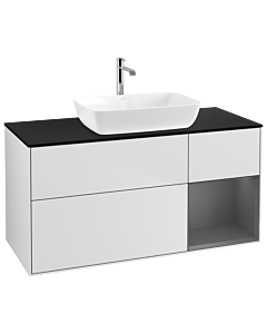 Villeroy und Boch Finion Waschtischunterschrank G832GKMT 120cm, Abdeckplatte black matt, Emotion, Regale Anthracite matt lacquer, White matt lacquer