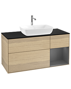 Villeroy und Boch Finion Waschtischunterschrank G832GKPC 120cm, Abdeckplatte black matt, Emotion, Regale Anthracite matt lacquer, Oak Veneer