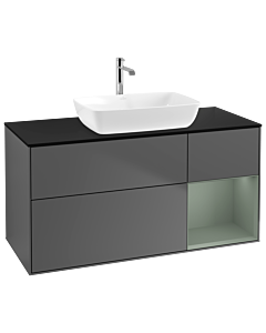 Villeroy und Boch Finion Villeroy und Boch G832GMGK 120cm, plaque de finition noir mat, Emotion, étagères laqué olive mat, anthracite mat