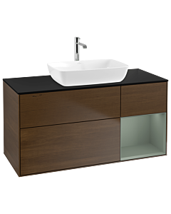 Villeroy und Boch Finion Villeroy und Boch G832GMGN 120cm, plaque de recouvrement noir mat, Emotion, étagères laqué mat olive, placage noyer