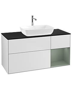 Villeroy und Boch Finion Villeroy und Boch Finion G832GMMT 120cm, cover plate black matt, Emotion, shelves olive matt lacquer, white matt lacquer