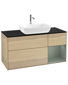 Villeroy und Boch Finion Waschtischunterschrank G832GMPC 120cm, Abdeckplatte black matt, Emotion, Regale Olive matt lacquer, Oak Veneer