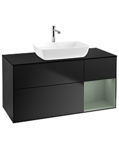 Villeroy und Boch Finion Waschtischunterschrank G832GMPD 120cm, Abdeckplatte black matt, Emotion, Regale Olive matt lacquer, Black matt lacquer
