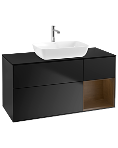 Villeroy und Boch Finion Waschtischunterschrank G832GNPD 120cm, Abdeckplatte black matt, Emotion, Regale Walnut Veneer, Black matt lacquer