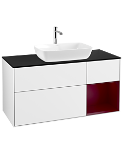 Villeroy und Boch Finion Waschtischunterschrank G832HBGF 120cm, Abdeckplatte black matt, Emotion, Regale Peony matt lacquer, Glossy white lacquer