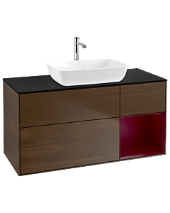 Villeroy und Boch Finion Waschtischunterschrank G832HBGN 120cm, Abdeckplatte black matt, Emotion, Regale Peony matt lacquer, Walnut veneer