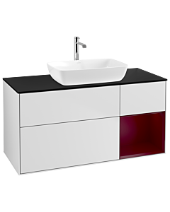 Villeroy und Boch Finion Waschtischunterschrank G832HBMT 120cm, Abdeckplatte black matt, Emotion, Regale Peony matt lacquer, White matt lacquer