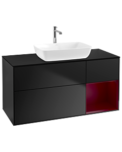 Villeroy und Boch Finion Villeroy und Boch G832HBPD 120cm, plaque de finition noir mat, Emotion, étagères Peony laqué mat, laqué noir mat