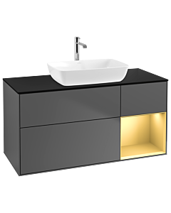 Villeroy und Boch Finion Villeroy und Boch G832HFGK 120cm, plaque de finition noir mat, Emotion, étagères laqué or mat, anthracite mat