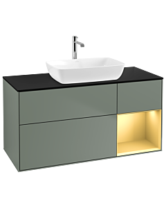 Villeroy und Boch Finion Waschtischunterschrank G832HFGM 120cm, Abdeckplatte black matt, Emotion, Regale Gold matt lacquer, Olive Matt Lacquer