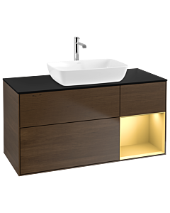 Villeroy und Boch Finion Villeroy und Boch Finion G832HFGN 120cm, cover plate black matt, Emotion, shelves gold matt lacquer, walnut veneer