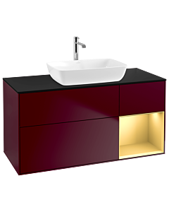 Villeroy und Boch Finion Waschtischunterschrank G832HFHB 120cm, Abdeckplatte black matt, Emotion, Regale Gold matt lacquer, Peony Matt