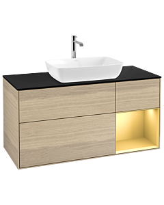 Villeroy und Boch Finion Villeroy und Boch G832HFPC 120cm, plaque de finition noir mat, Emotion, étagères laqué or mat, Oak Veneer