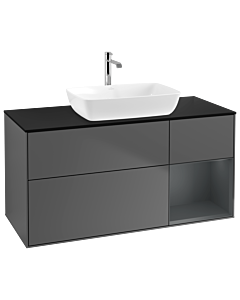 Villeroy und Boch Finion Waschtischunterschrank G832HGGK 120cm, Abdeckplatte black matt, Emotion, Regale Midnight matt lacquer, Anthracite matt