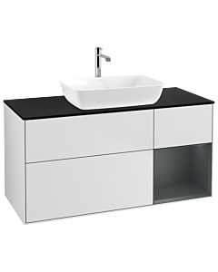 Villeroy und Boch Finion Waschtischunterschrank G832HGMT 120cm, Abdeckplatte black matt, Emotion, Regale Midnight matt lacquer, White matt lacquer