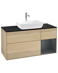Villeroy und Boch Finion Waschtischunterschrank G832HGPC 120cm, Abdeckplatte black matt, Emotion, Regale Midnight matt lacquer, Oak Veneer