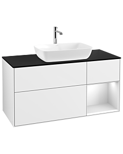 Villeroy und Boch Finion Waschtischunterschrank G832MTGF 120cm, Abdeckplatte black matt, Emotion, Regale White matt lacquer, Glossy white lacquer