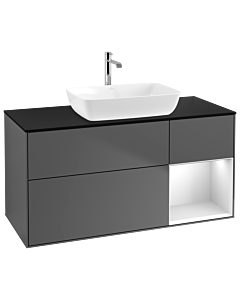 Villeroy und Boch Finion Villeroy und Boch G832MTGK 120cm, plaque de finition noir mat, Emotion, étagères laqué blanc mat, anthracite mat