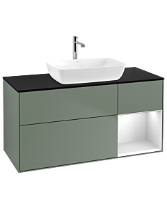 Villeroy und Boch Finion Villeroy und Boch G832MTGM 120cm, plaque de finition noir mat, Emotion, étagères laqué blanc mat, Olive Matt Lacquer