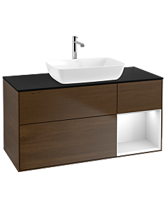 Villeroy und Boch Finion Villeroy und Boch Finion G832MTGN 120cm, cover plate black matt, Emotion, shelves white matt lacquer, walnut veneer