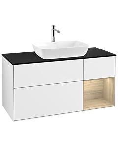 Villeroy und Boch Finion Villeroy und Boch G832PCGF 120cm, plaque de finition noir mat, Emotion, étagères Oak Veneer , laqué blanc brillant