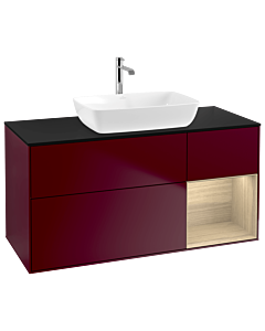 Villeroy und Boch Finion Waschtischunterschrank G832PCHB 120cm, Abdeckplatte black matt, Emotion, Regale Oak Veneer, Peony Matt