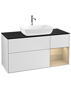 Villeroy und Boch Finion Waschtischunterschrank G832PCMT 120cm, Abdeckplatte black matt, Emotion, Regale Oak Veneer, White matt lacquer