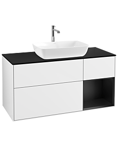Villeroy und Boch Finion Waschtischunterschrank G832PDGF 120cm, Abdeckplatte black matt, Emotion, Regale Black matt lacquer, Glossy white lacquer