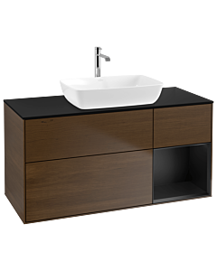 Villeroy und Boch Finion Waschtischunterschrank G832PDGN 120cm, Abdeckplatte black matt, Emotion, Regale Black matt lacquer, Walnut veneer