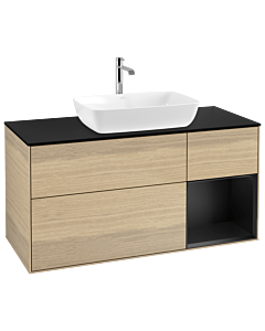 Villeroy und Boch Finion Waschtischunterschrank G832PDPC 120cm, Abdeckplatte black matt, Emotion, Regale Black matt lacquer, Oak Veneer