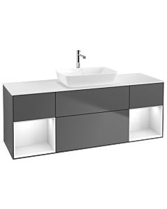 Villeroy und Boch Finion Villeroy und Boch G861GFGK 160cm, plaque de finition blanc mat, Emotion, étagères Laque blanc brillant, Anthracite mat