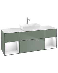 Villeroy und Boch Finion Villeroy und Boch G861GFGM 160cm, plaque de finition blanc mat, Emotion, étagères Laque blanc brillant, Olive Matt Lacquer