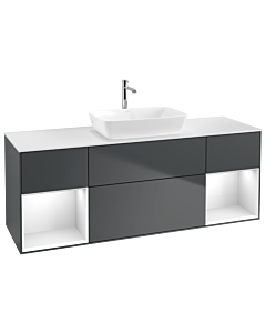 Villeroy und Boch Finion Waschtischunterschrank G861GFHG 160cm, Abdeckplatte white matt, Emotion, Regale Glossy white lacquer, Midnight Blue Matt Lacquer