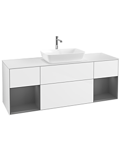 Villeroy und Boch Finion Villeroy und Boch G861GKGF 160cm, plaque de finition blanc mat, Emotion, étagères laqué anthracite mat, laqué blanc brillant