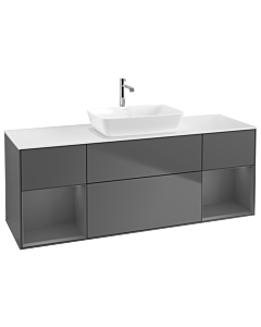 Villeroy und Boch Finion Waschtischunterschrank G861GKGK 160cm, Abdeckplatte white matt, Emotion, Regale Anthracite matt lacquer, Anthracite matt