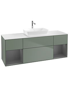 Villeroy und Boch Finion Villeroy und Boch G861GKGM 160cm, plaque de finition blanc mat, Emotion, étagères anthracite laqué mat, Olive Matt Lacquer